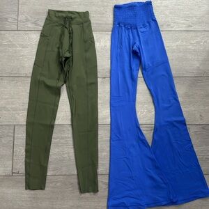 2 PAIR Offline Aerie Blue Flare AND Army Green Leggings both XXS
